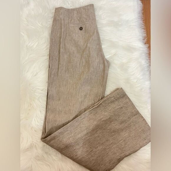 Nic & Zoe Natural Tan Linen Blend Straight Leg Trouser Pants 6 - Picture 2 of 7